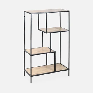 Scaffale Industriale 4 Ripiani Metallo e Legno Stile Loft