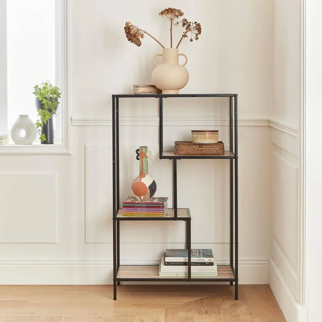 Étagère industrielle 4 niveaux métal et bois style loft