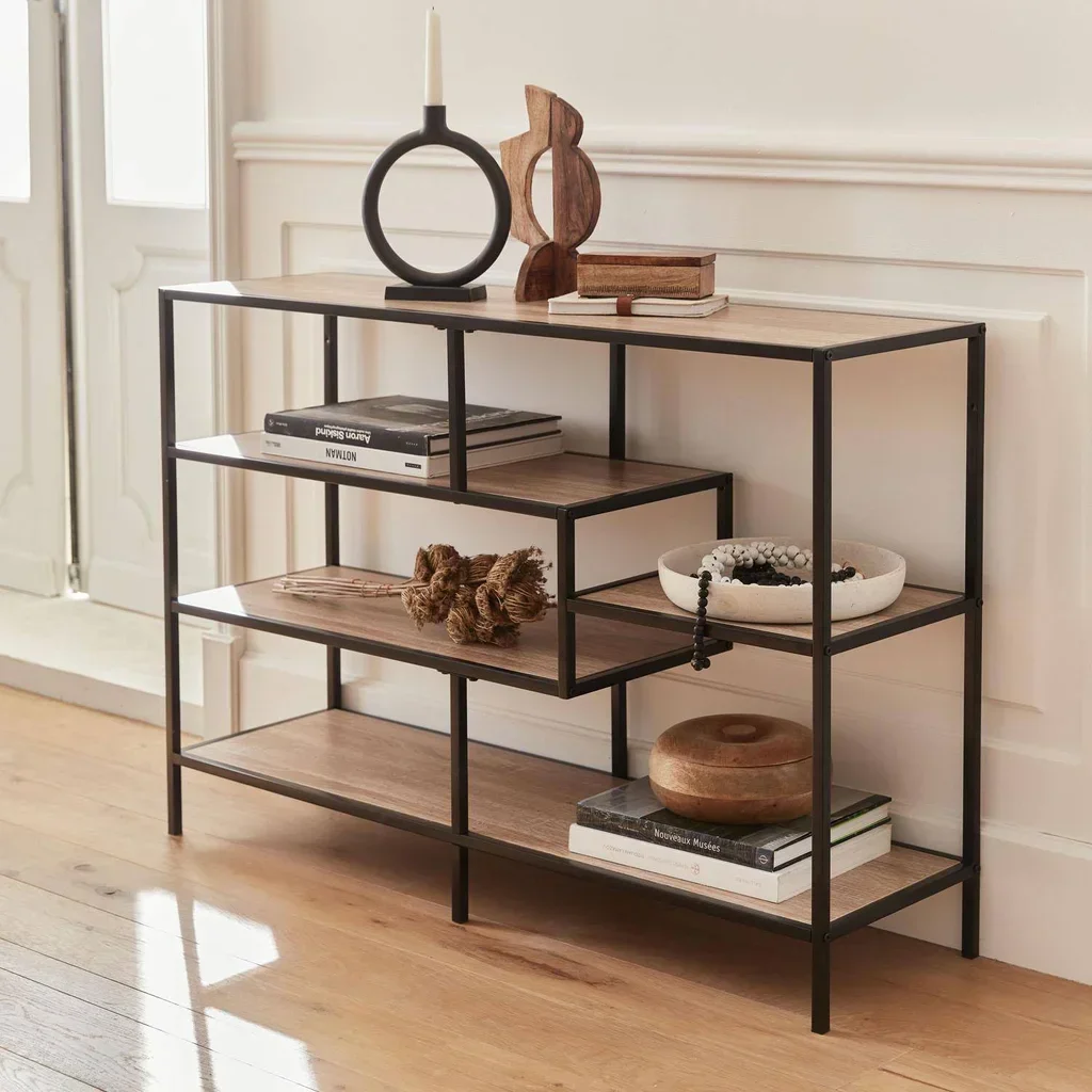 Étagère industrielle 5 niveaux bois et métal noir style Loft