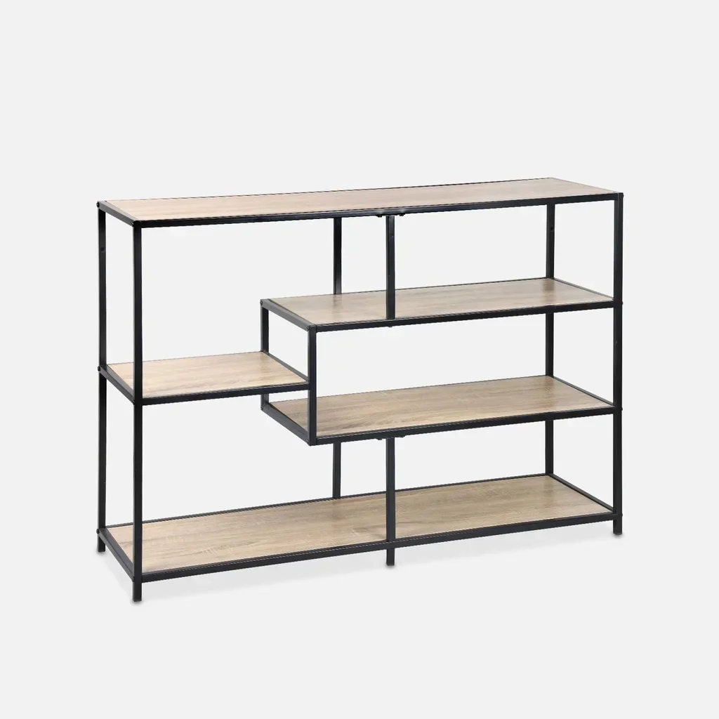 Estante industrial 5 prateleiras madeira e metal preto estilo Loft