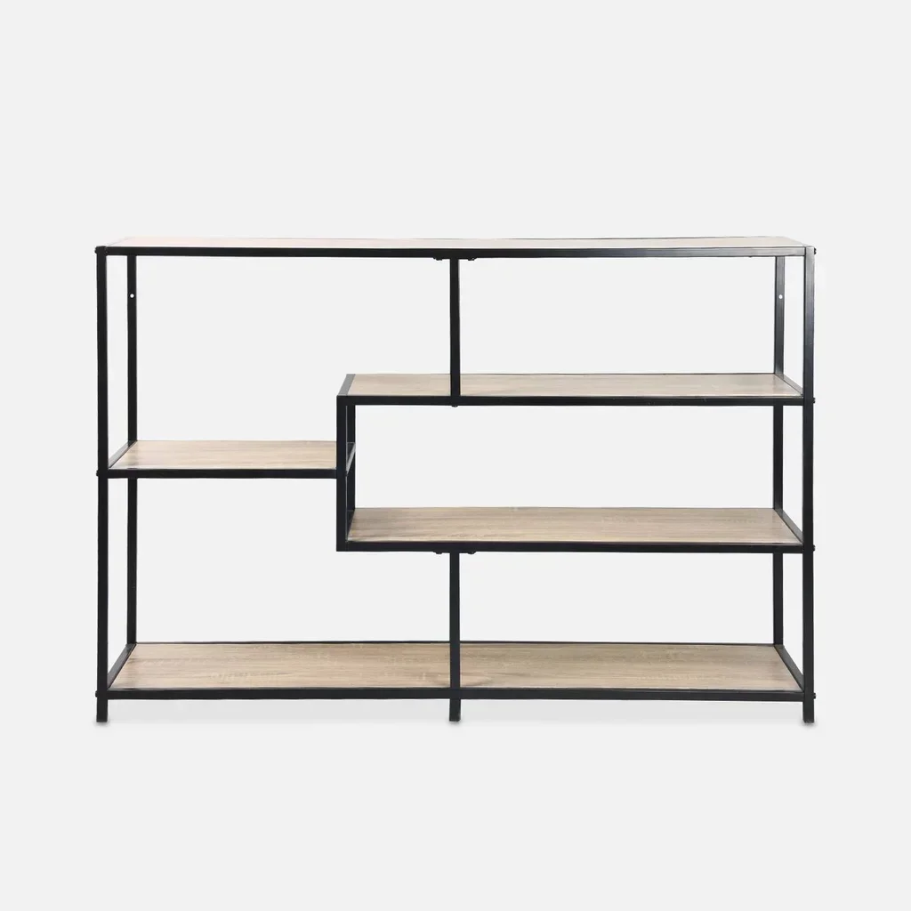Estante industrial 5 prateleiras madeira e metal preto estilo Loft