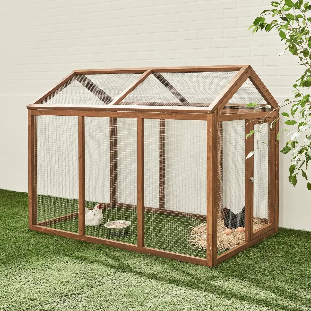 Extension de poulailler en bois sapin pour 6 poules avec enclos grillagé