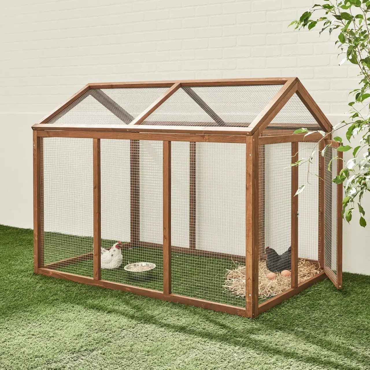 Extension de poulailler en bois sapin pour 6 poules avec enclos grillagé