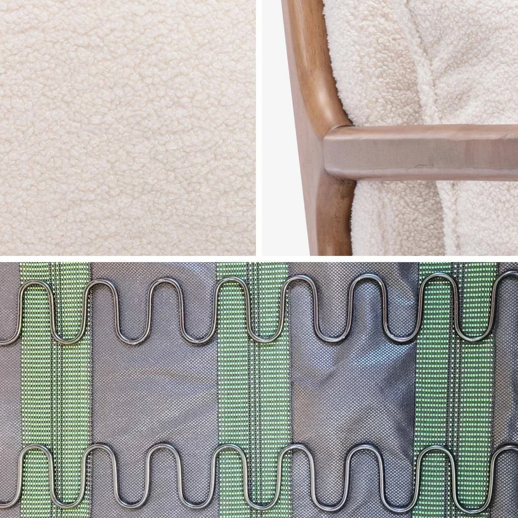 Fauteuil à bascule scandinave Lorens bois hévéa assise bouclette crème