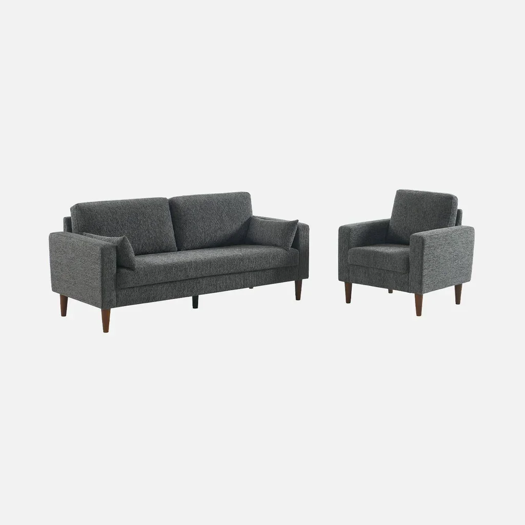 Skandinavischer Sessel Bjorn Massivholz Hevea Beige Chenille Polsterstuhl