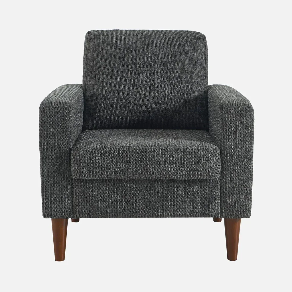 Skandinavischer Sessel Bjorn Massivholz Hevea Beige Chenille Polsterstuhl