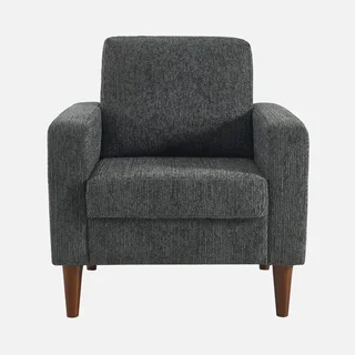 Skandinavischer Sessel Bjorn Massivholz Hevea Beige Chenille Polsterstuhl