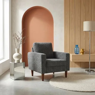 Skandinavischer Sessel Bjorn Massivholz Hevea Beige Chenille Polsterstuhl