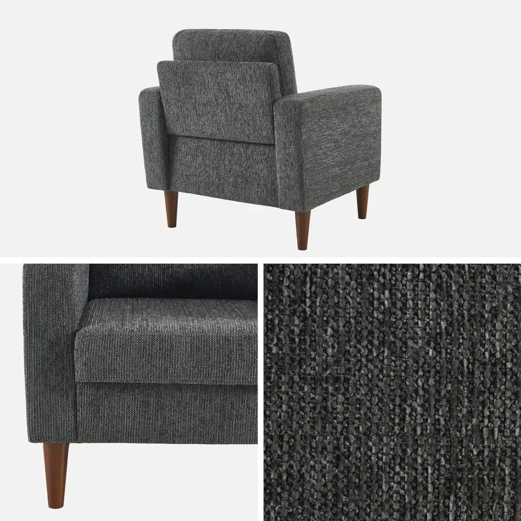 Skandinavischer Sessel Bjorn Massivholz Hevea Beige Chenille Polsterstuhl