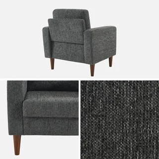Skandinavischer Sessel Bjorn Massivholz Hevea Beige Chenille Polsterstuhl