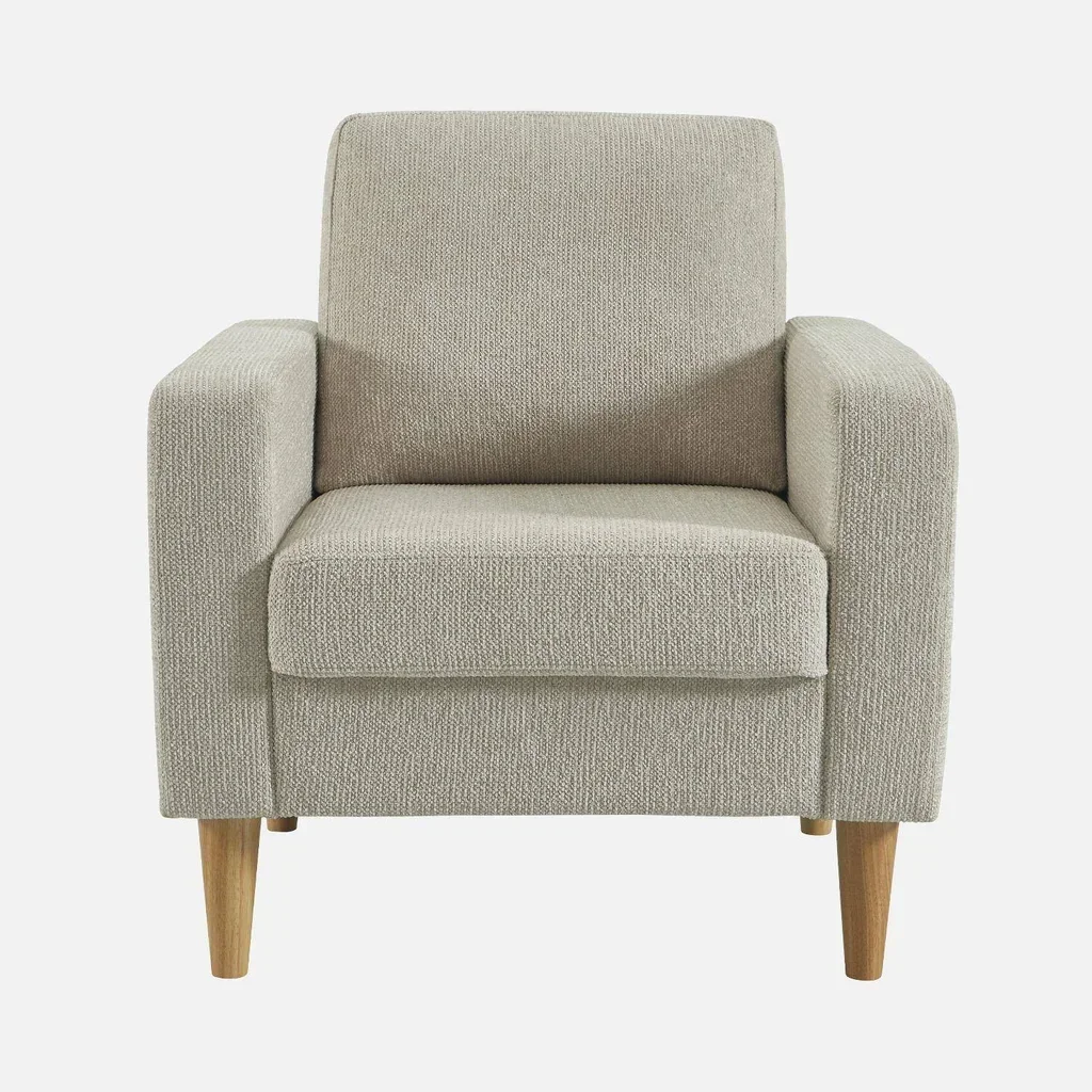 Bjorn Sessel Massivholz Hevea Beige Chenille Skandinavisches Design Wohnzimmer Komfort