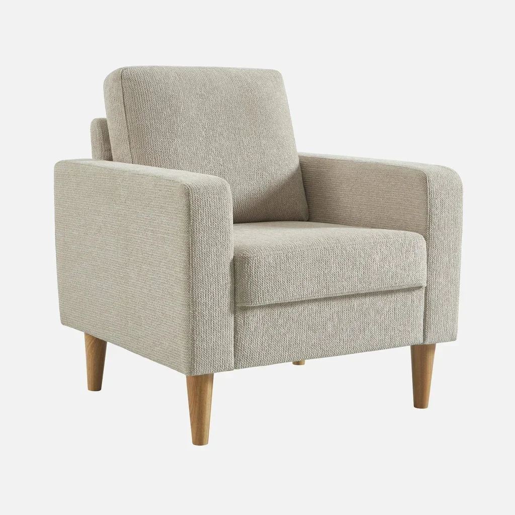 Bjorn Sessel Massivholz Hevea Beige Chenille Skandinavisches Design Wohnzimmer Komfort