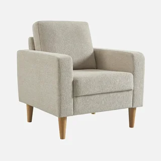 Bjorn Sessel Massivholz Hevea Beige Chenille Skandinavisches Design Wohnzimmer Komfort