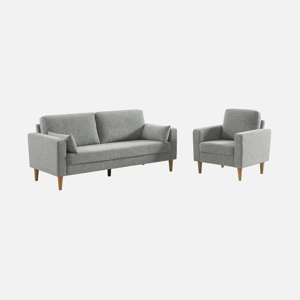 Bjorn Sessel Massivholz Hevea beige Chenille Stoff skandinavisch bequem Wohnzimmer