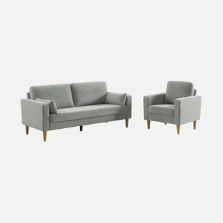 Bjorn Sessel Massivholz Hevea beige Chenille Stoff skandinavisch bequem Wohnzimmer