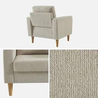 Bjorn Sessel Massivholz Hevea Beige Chenille Skandinavisches Design Wohnzimmer Komfort