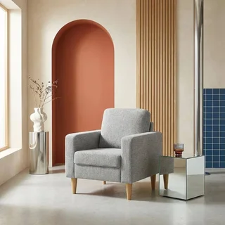 Bjorn Sessel Massivholz Hevea beige Chenille Stoff skandinavisch bequem Wohnzimmer