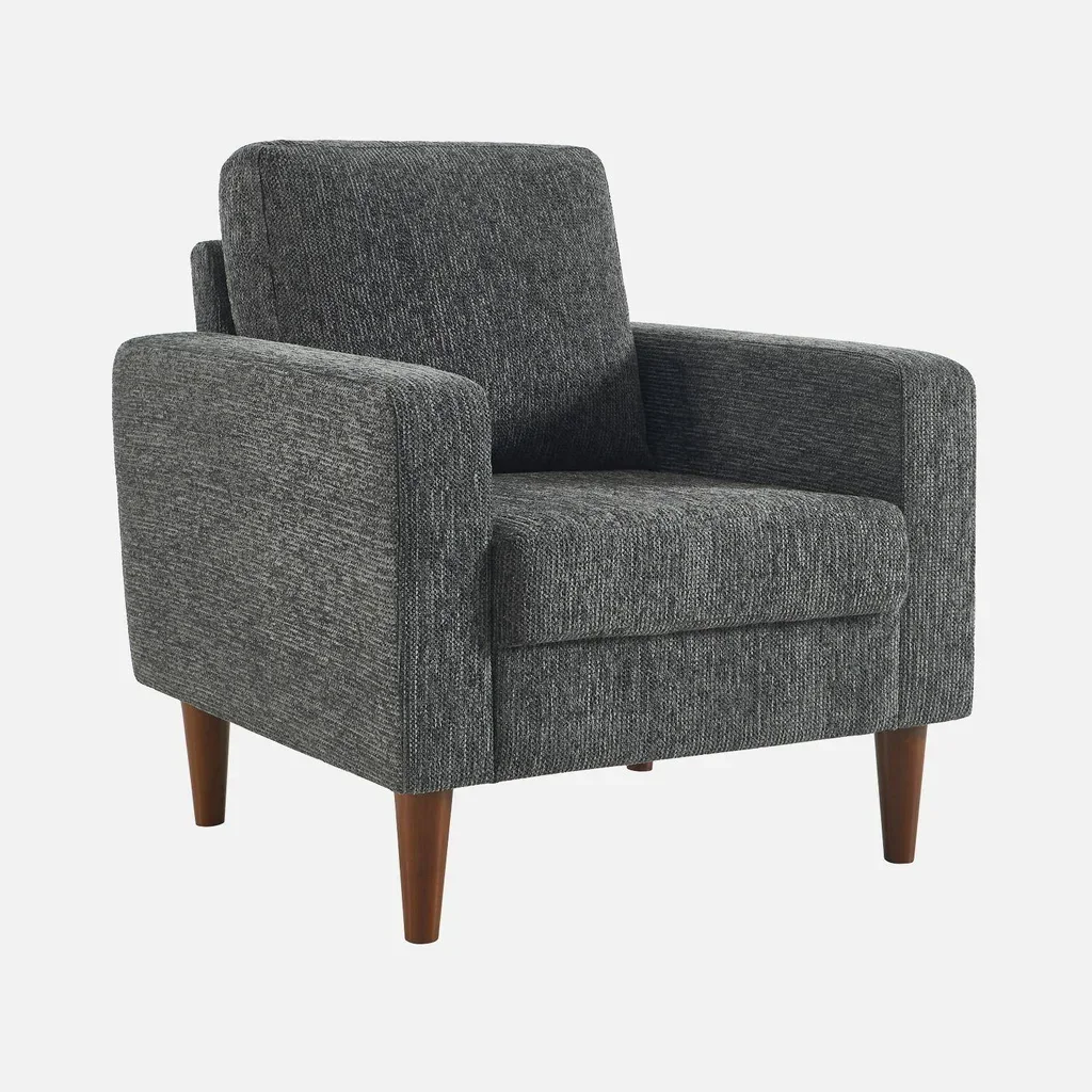 Skandinavischer Sessel Bjorn Massivholz Hevea Beige Chenille Polsterstuhl