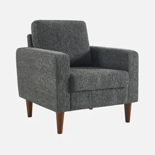 Skandinavischer Sessel Bjorn Massivholz Hevea Beige Chenille Polsterstuhl