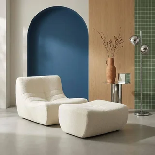 Strukturierter Bouclé-Sessel 1-Sitzer mit integrierter Fußstütze - Sokol Set Komfort und Design