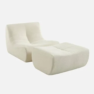 Strukturierter Bouclé-Sessel 1-Sitzer mit integrierter Fußstütze - Sokol Set Komfort und Design