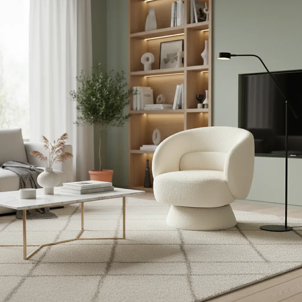 Fauteuil pivotant 360° en tissu doux avec coussin - modèle Elias