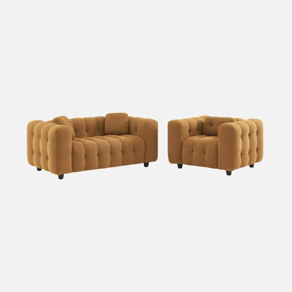 Fauteuil capitonné bouclette texturée design contemporain salon