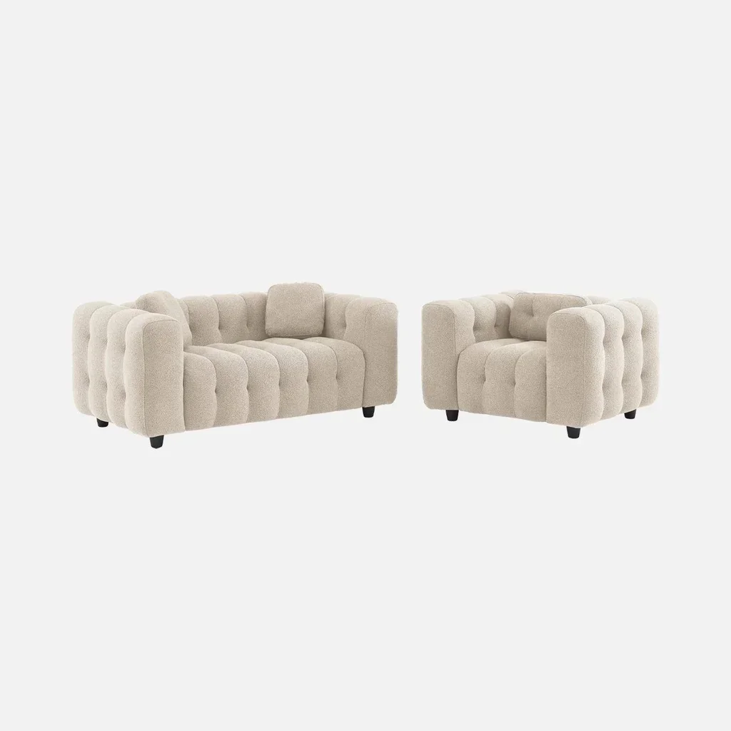 Fauteuil capitonné en bouclette texturé design contemporain