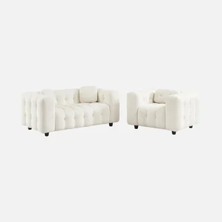 Fauteuil capitonné bouclette texturé design contemporain salon confort