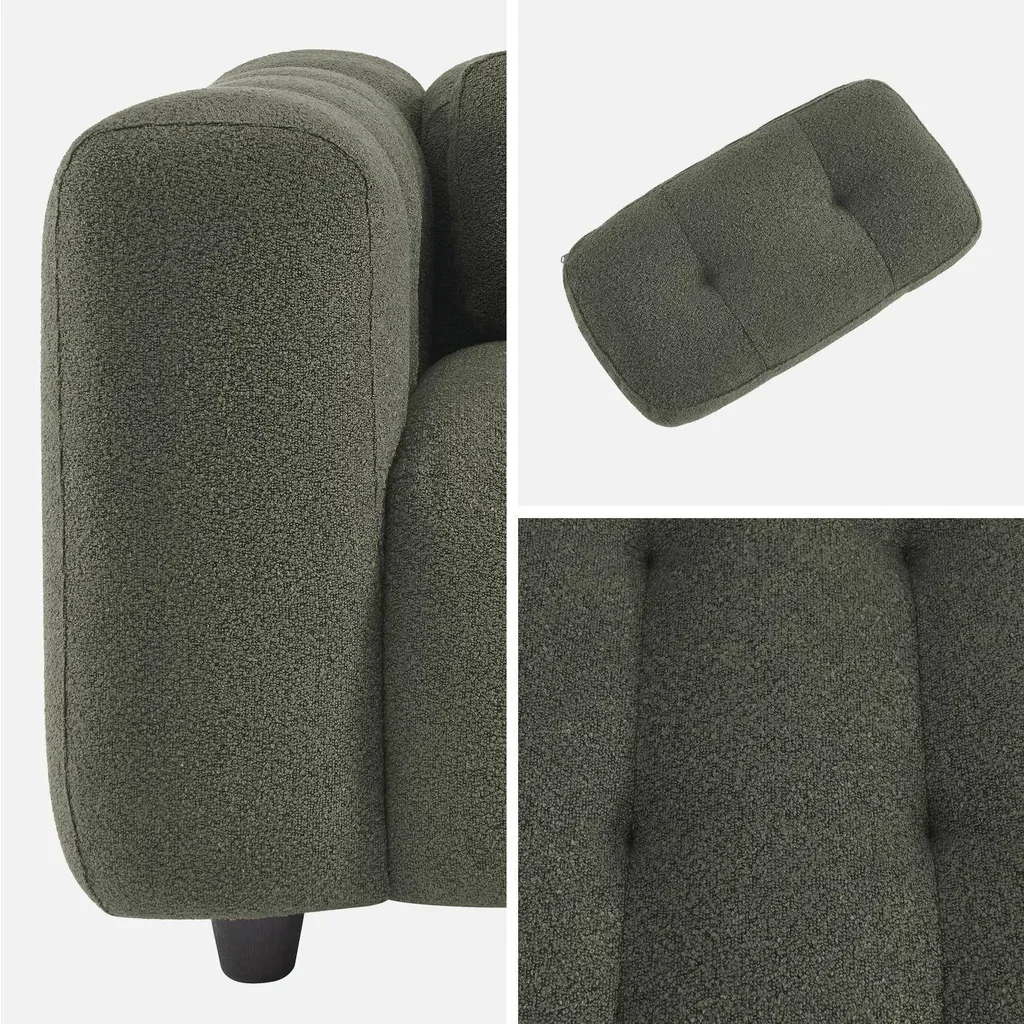 Fauteuil capitonné bouclette texturée beige design contemporain salon confort