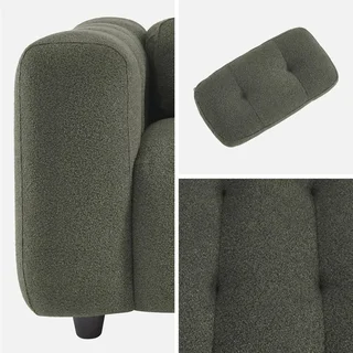 Fauteuil capitonné bouclette texturée beige design contemporain salon confort
