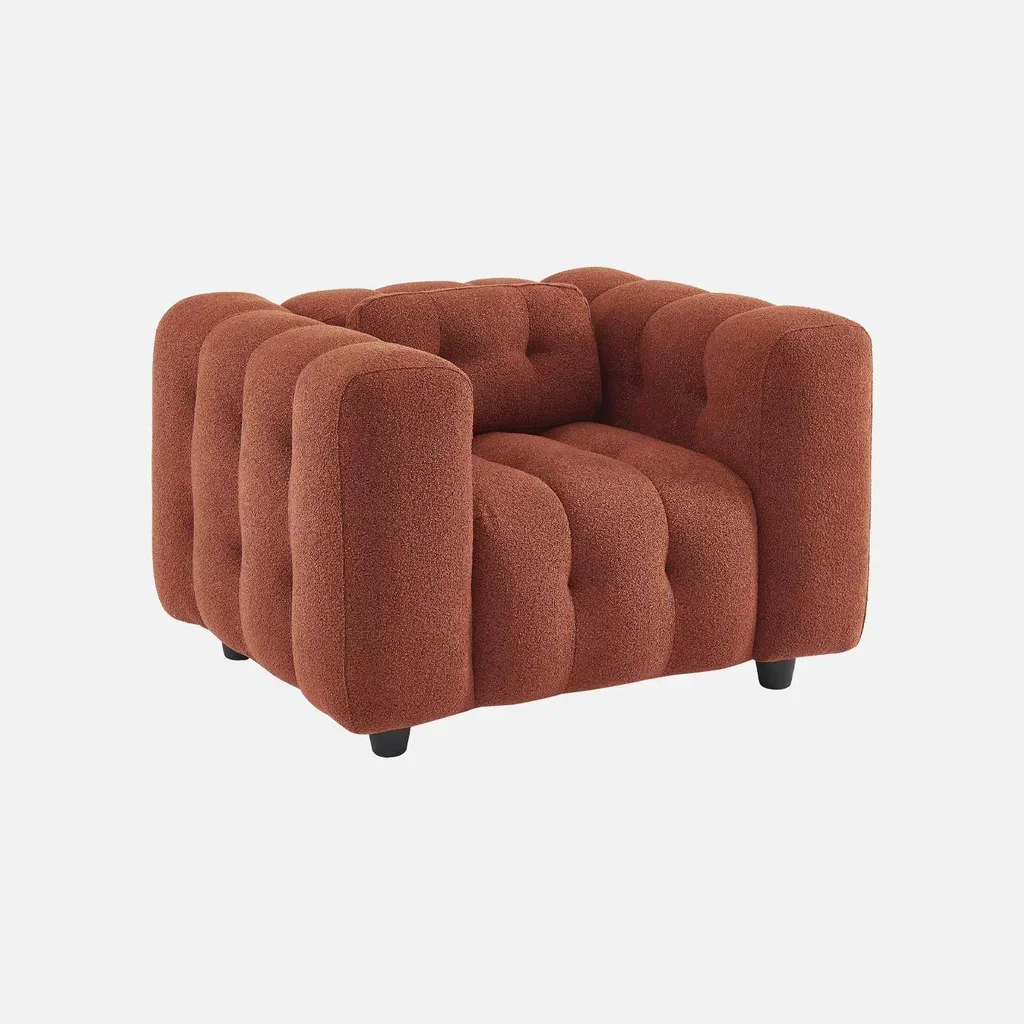Fauteuil capitonné bouclette texturée design contemporain salon