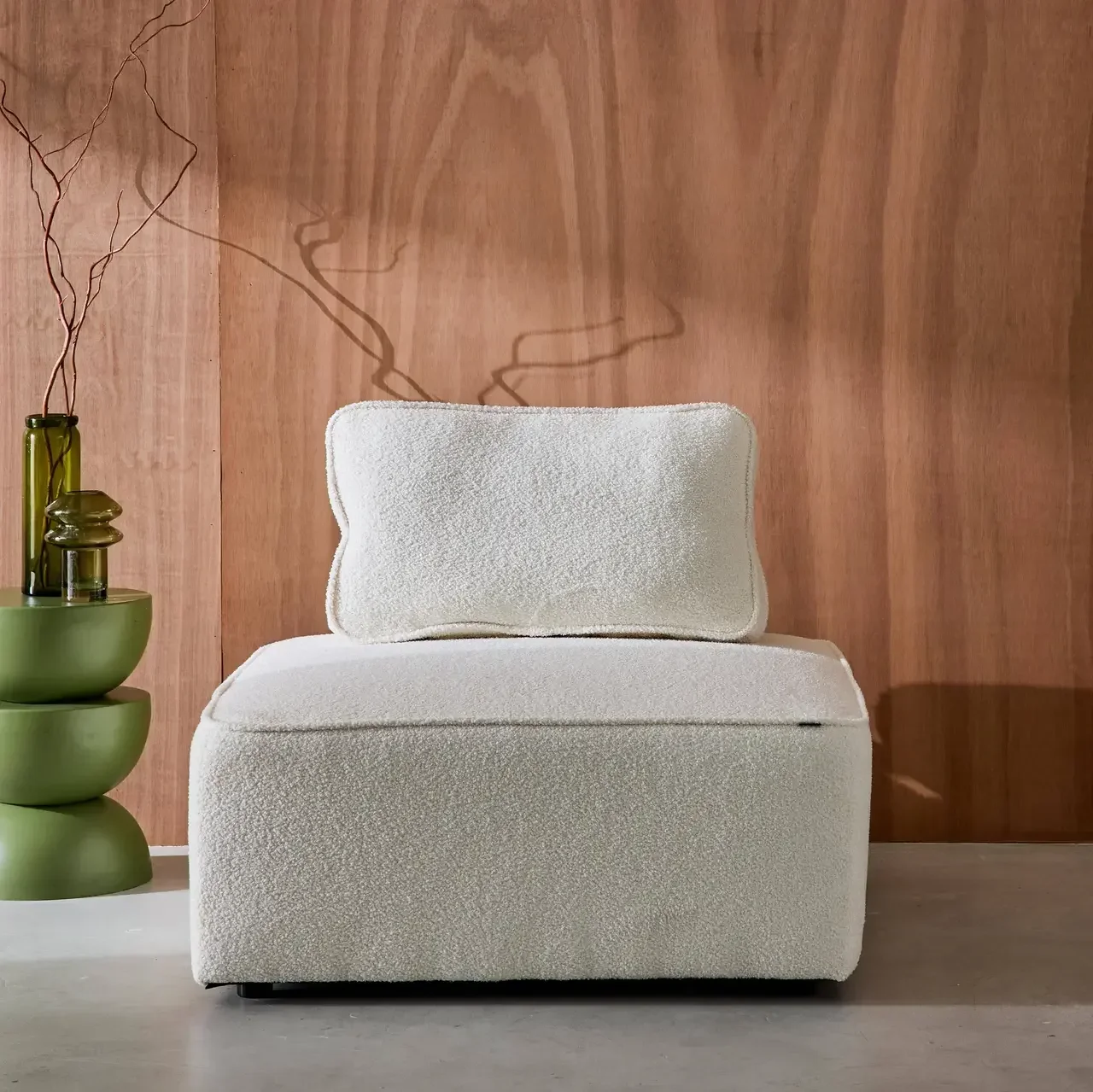 Fauteuil chauffant modulable en bouclette Bao 1 place crème vintage