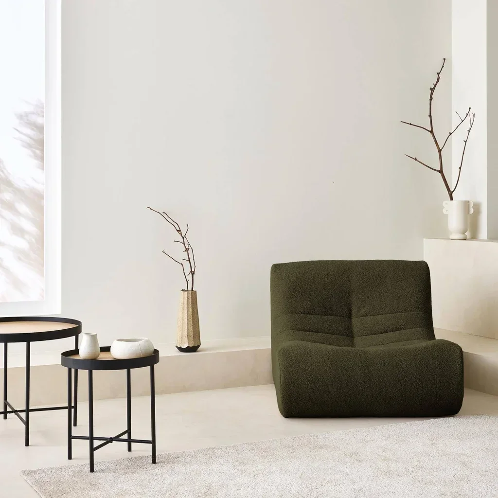 Poltrona Relax 1 Posto Bouclé Tessuto Strutturato Comfort Cocooning Salotto