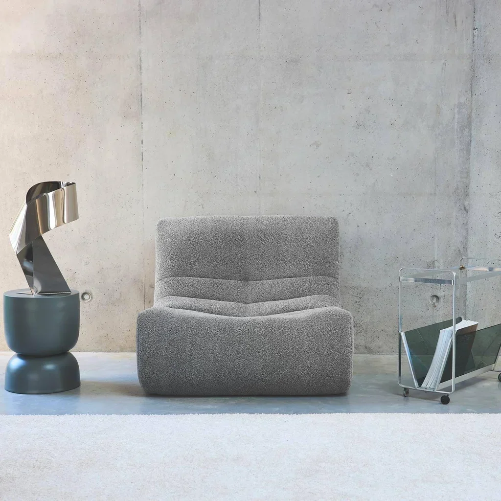 Poltrona Bouclé Texture 1 Posto Grigio Comfort Avvolgente