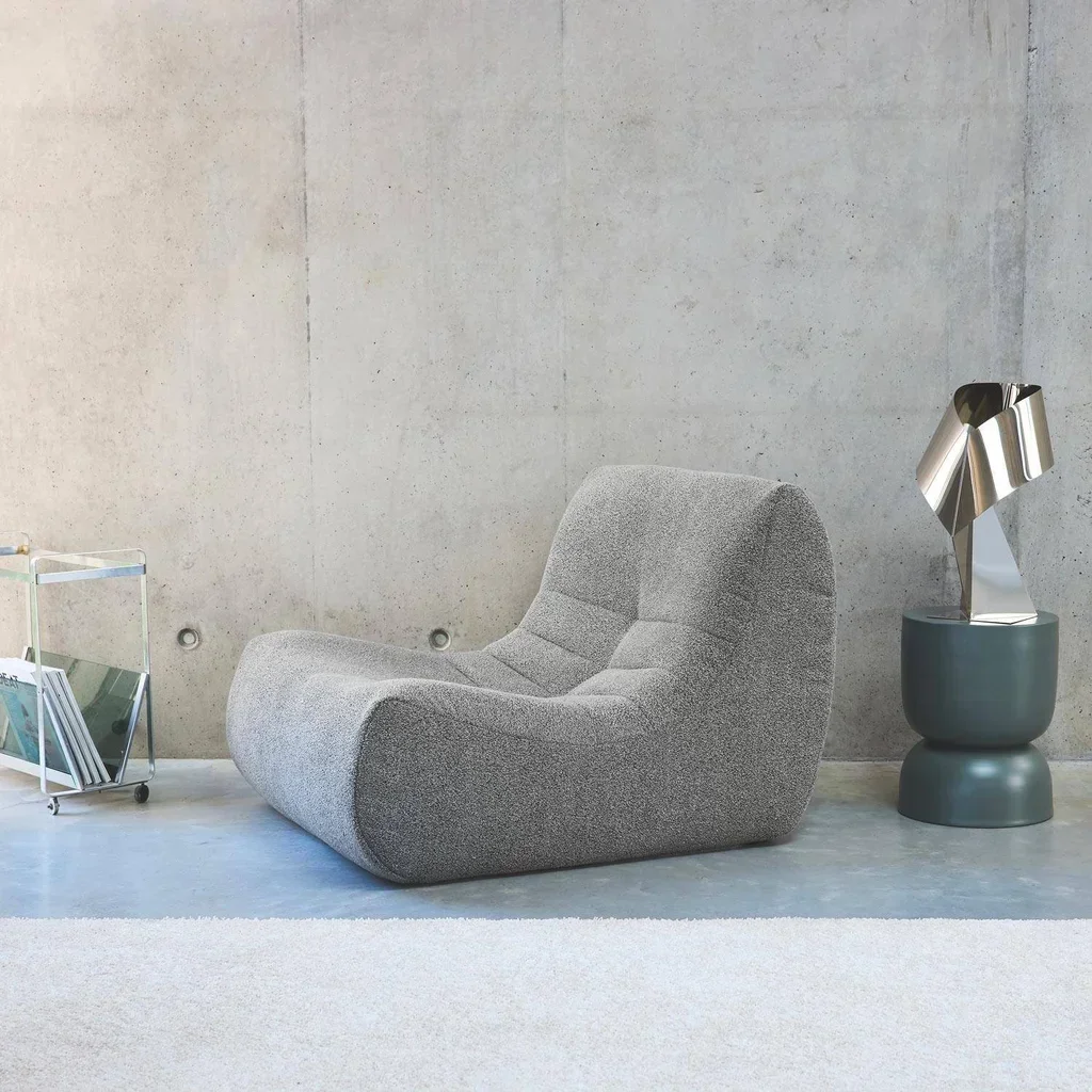 Poltrona Bouclé Texture 1 Posto Grigio Comfort Avvolgente