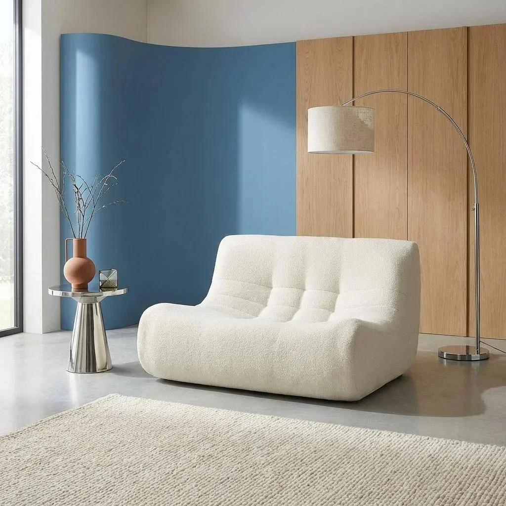 Fauteuil chauffeuse 2 places Sokol en tissu bouclette texturé beige