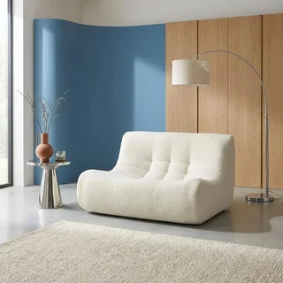 Fauteuil chauffeuse 2 places Sokol en tissu bouclette texturé beige