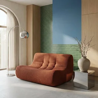 Fauteuil chauffeuse 2 places en tissu bouclette texturé Sokol - Confort et style sans montage
