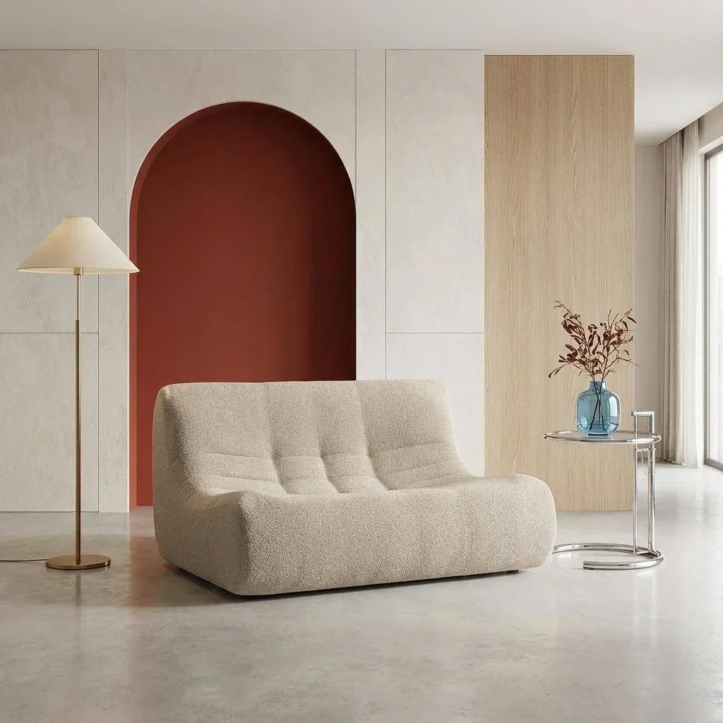 Fauteuil chauffeuse 2 places tissu bouclette texturé Sokol