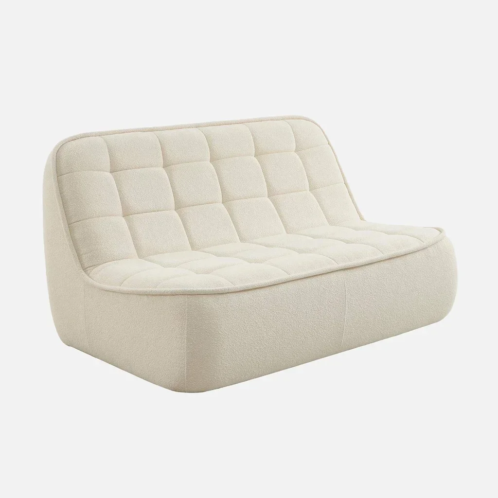 Fauteuil chauffeuse 2 places Boni en tissu bouclette texturé gris