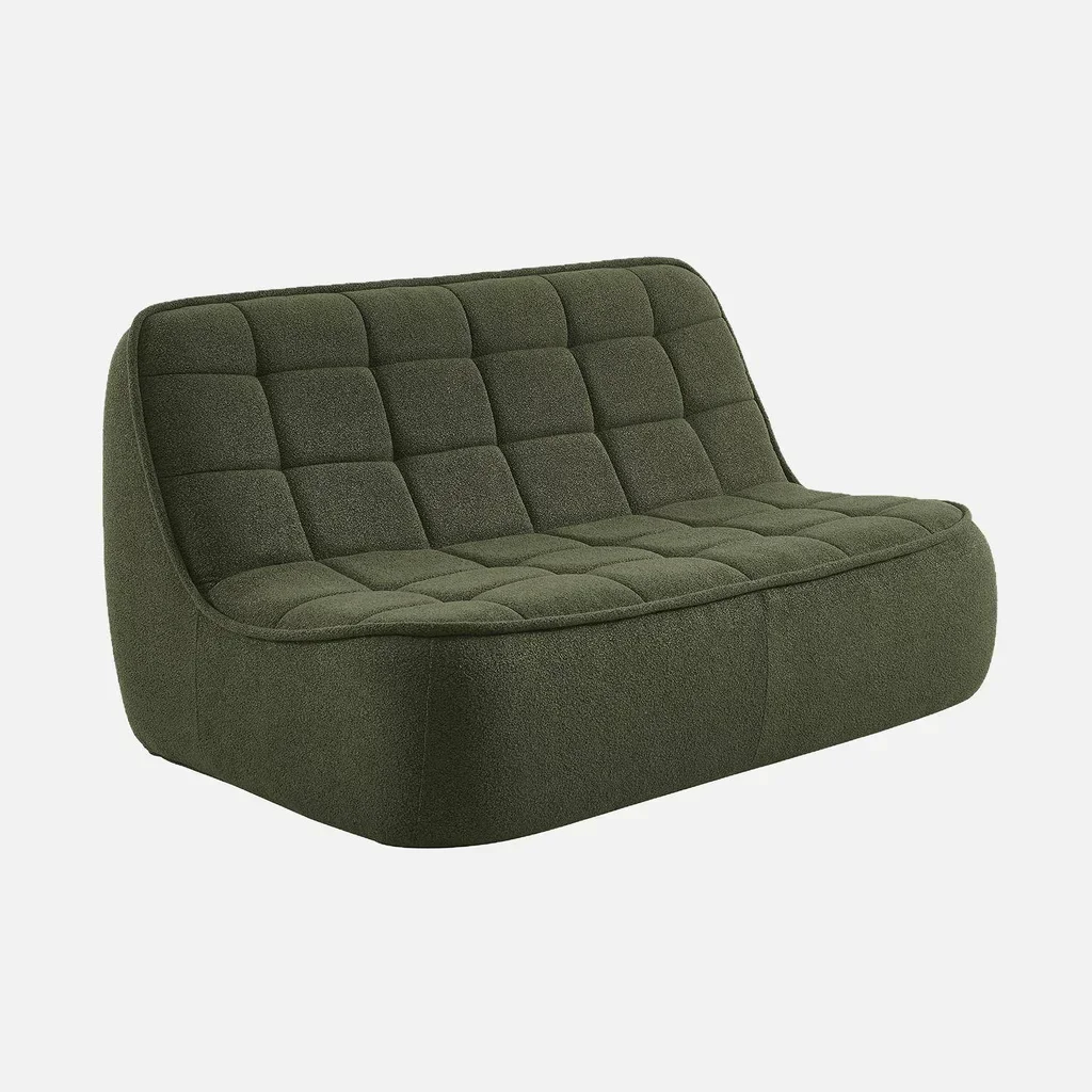Fauteuil chauffeuse 2 places Boni en tissu bouclette texturé beige