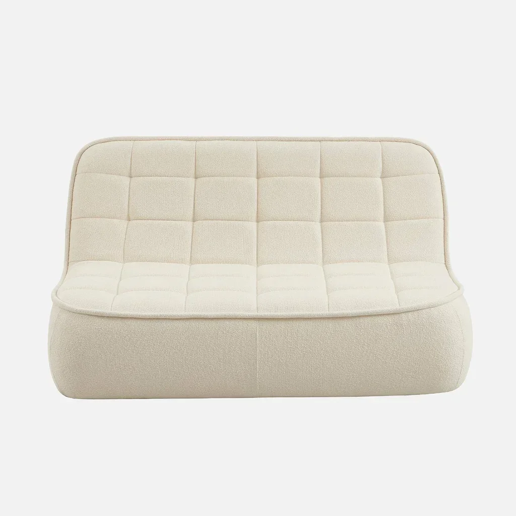 Fauteuil chauffeuse 2 places Boni en tissu bouclette texturé gris