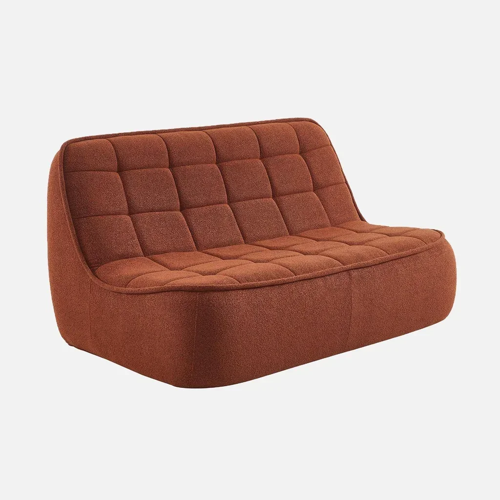 Fauteuil chauffeuse 2 places Boni en tissu bouclette texturé beige