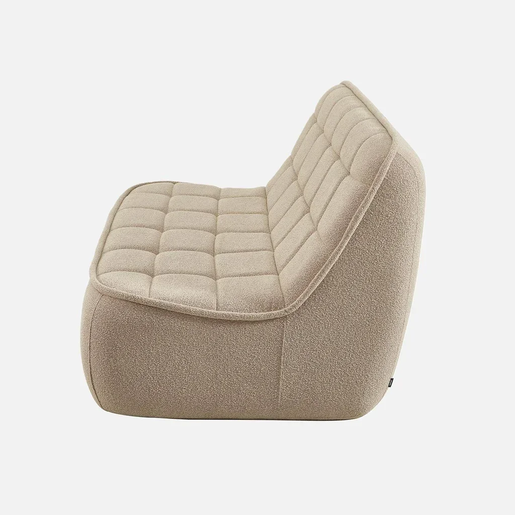Fauteuil chauffeuse 2 places Boni en tissu bouclette texturé beige