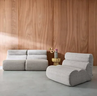 Fauteuil chauffeuse bouclette moutarde - Lot de 3 modulables