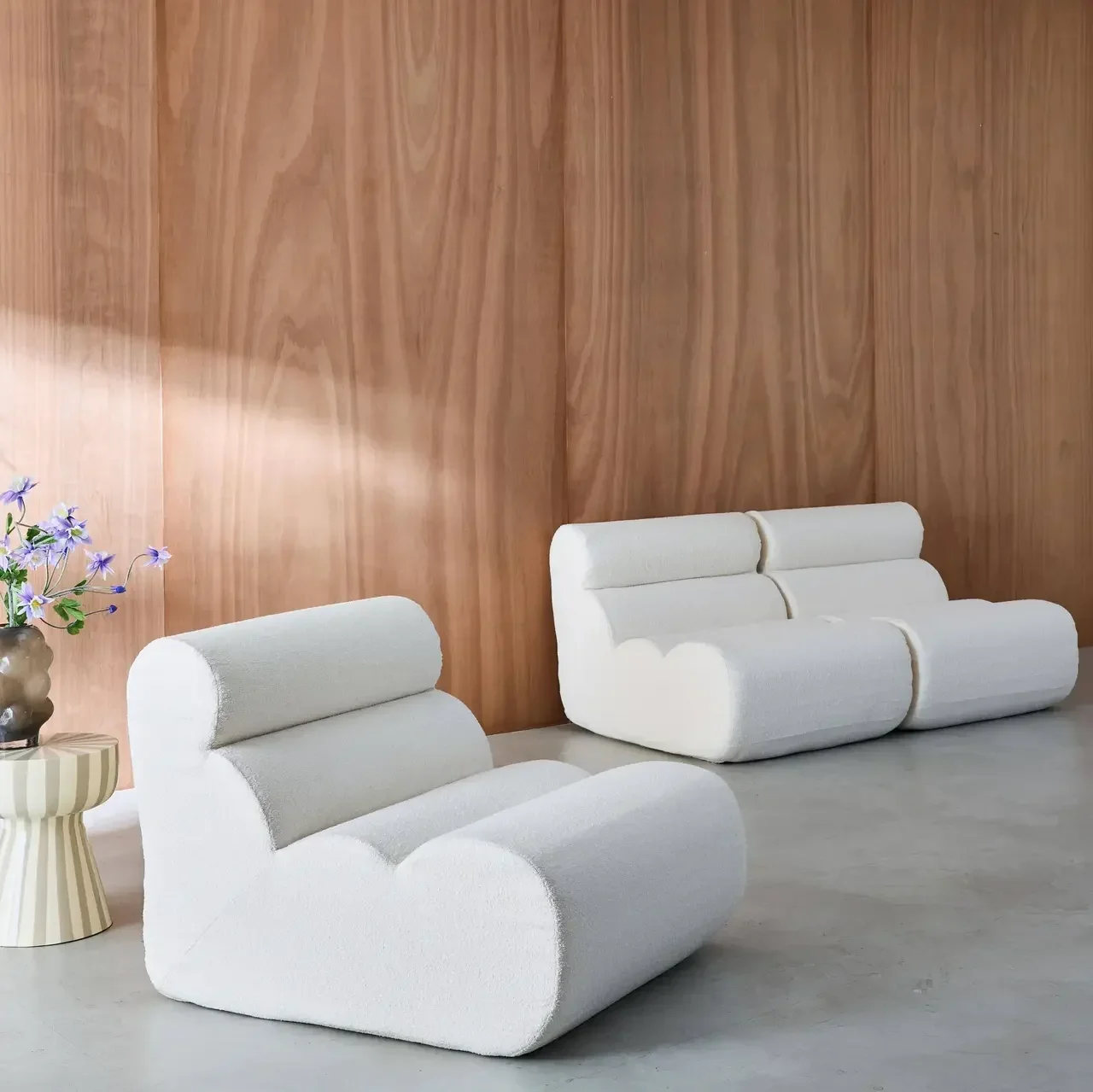 Fauteuil chauffeuse bouclette moutarde 1 place lot de 3