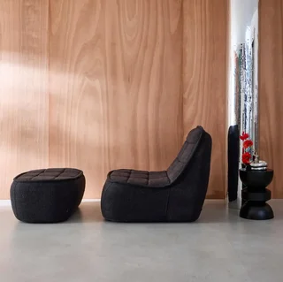 Fauteuil chauffeuse Boni bouclette texturée avec repose-pieds assorti
