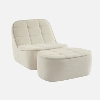 Fauteuil chauffeuse bouclette Boni avec repose-pieds - confort cosy
