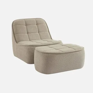 Fauteuil chauffeuse bouclette Boni avec repose-pieds gris clair
